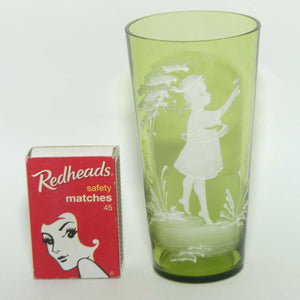 Mary Gregory on Green glass tumbler | Girl with Flower