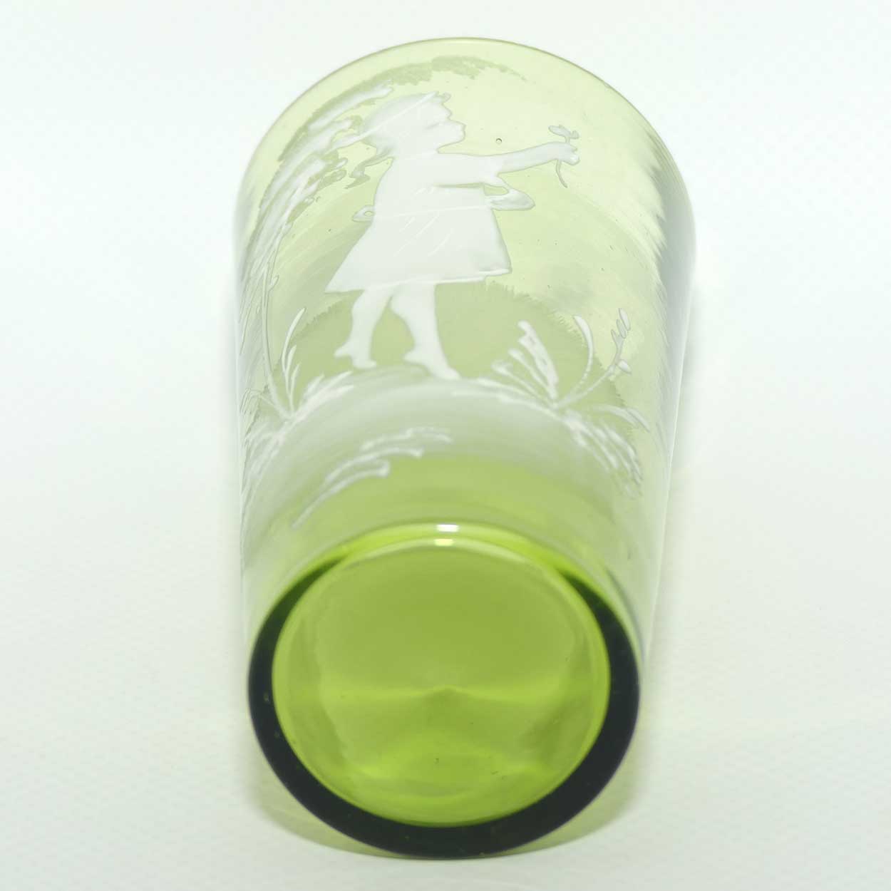 Mary Gregory on Green glass tumbler | Girl with Flower