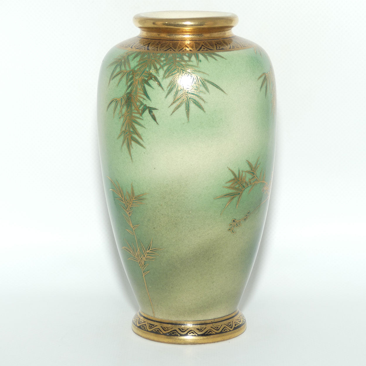 Satsuma vase depicting Bamboo and Chrysanthemum Flowers | Green ground | late Meiji | Taisho period