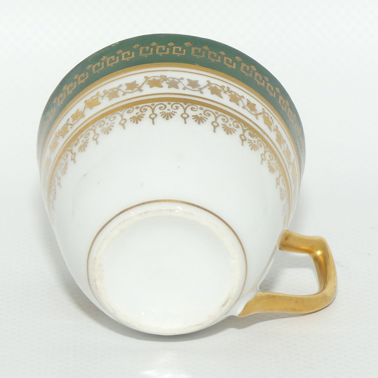 Fine demi tasse duo | Green trim with Gilt Overlay and Gilt Interior