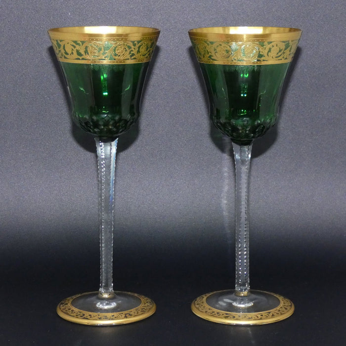 St Louis Crystal France Green Thistle Wine glasses | Gilt Open Border