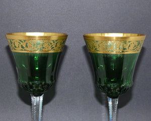 st-louis-crystal-france-green-thistle-wine-glasses-gilt-open-border