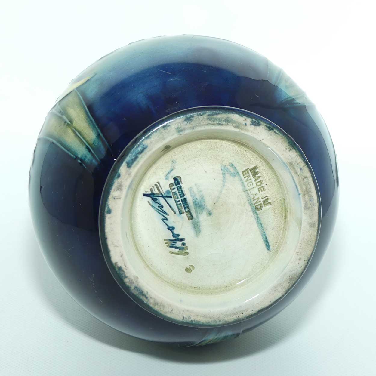 Walter Moorcroft Orchid on Light Green transition to Blue Ground vase | Shape 7