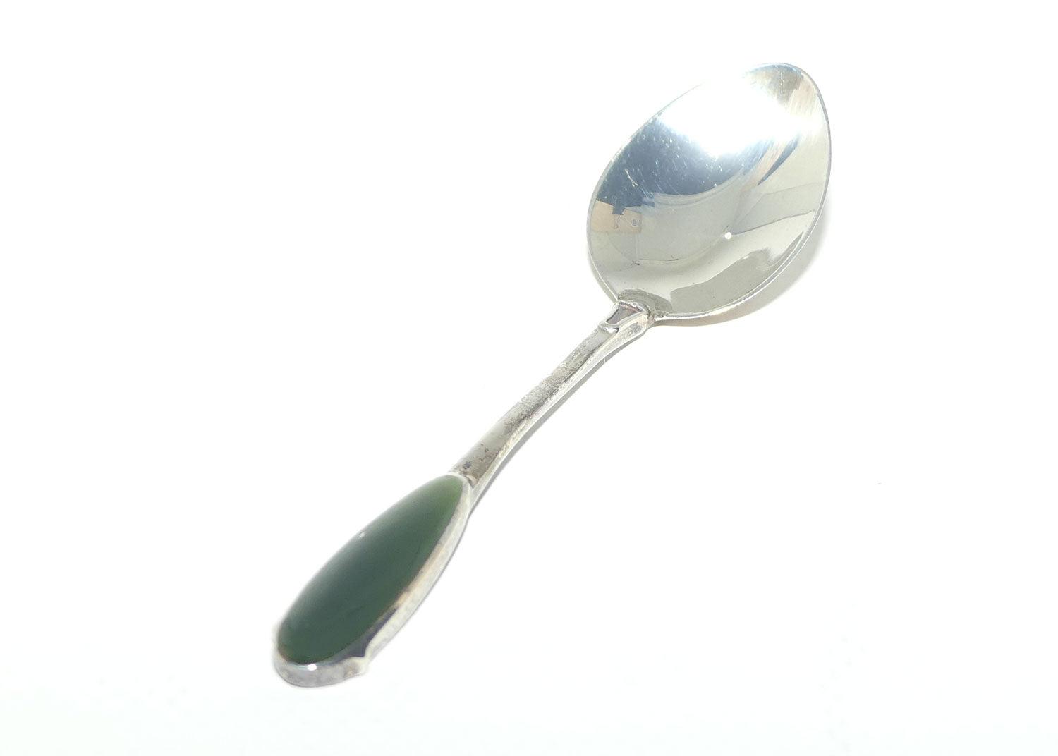 New Zealand Sterling Silver souvenir teaspoon | NZ Greenstone set handle