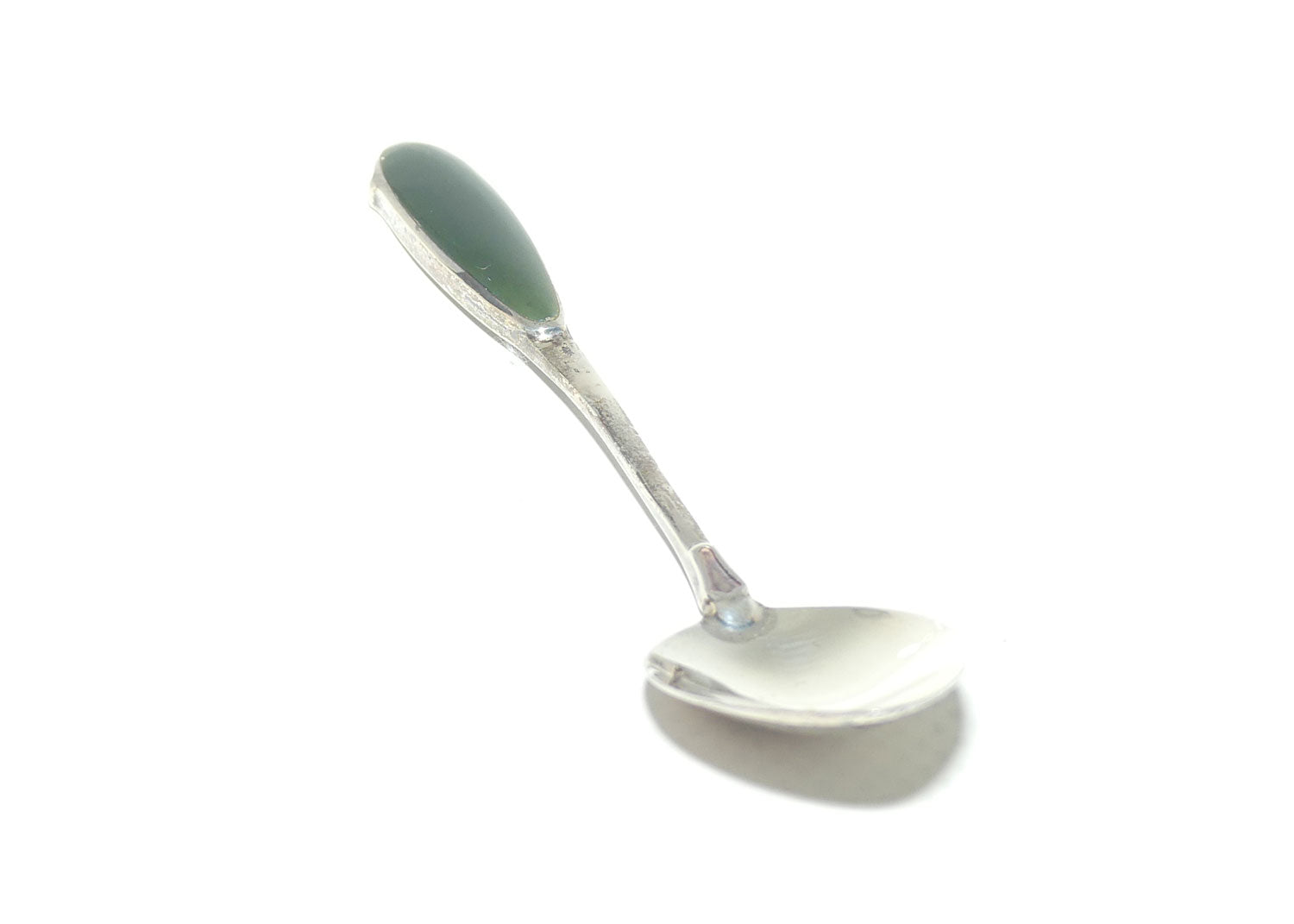 New Zealand Sterling Silver souvenir teaspoon | NZ Greenstone set handle