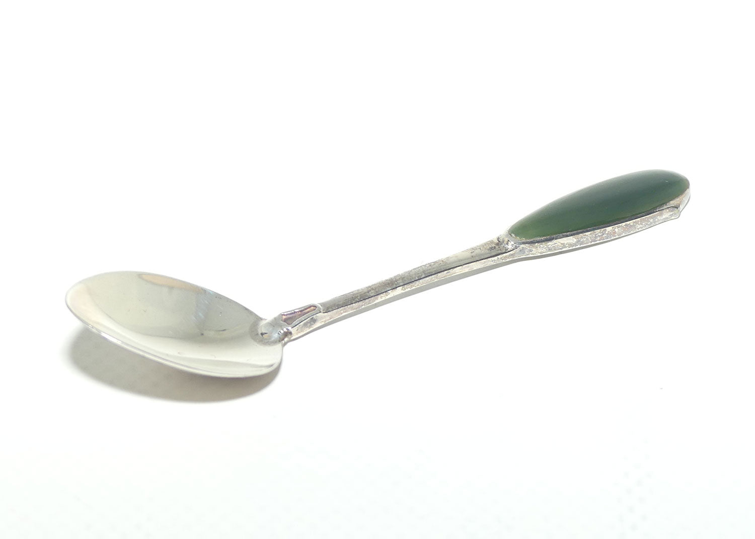 New Zealand Sterling Silver souvenir teaspoon | NZ Greenstone set handle