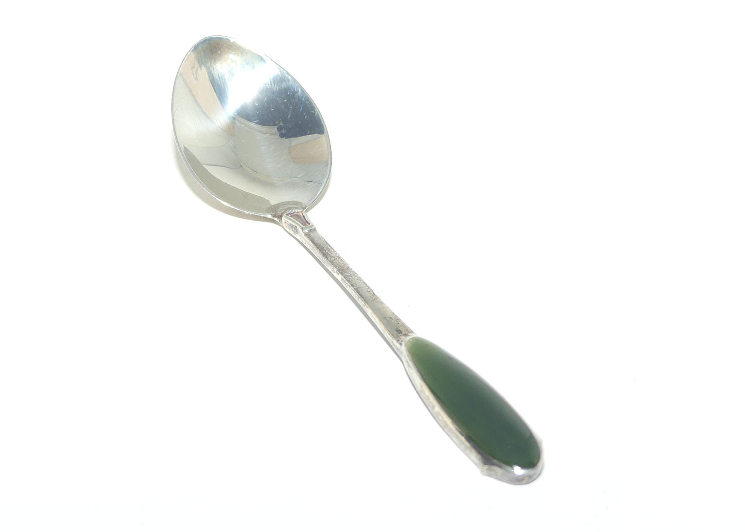 New Zealand Sterling Silver souvenir teaspoon | NZ Greenstone set handle