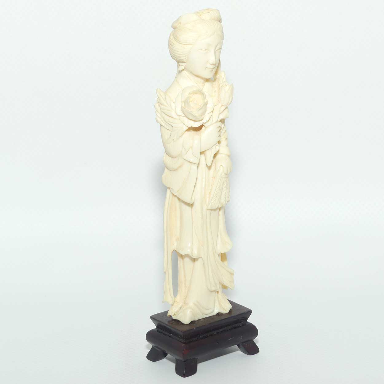 Carved Ivory Figure on Rosewood base | Guanyin | 15cm