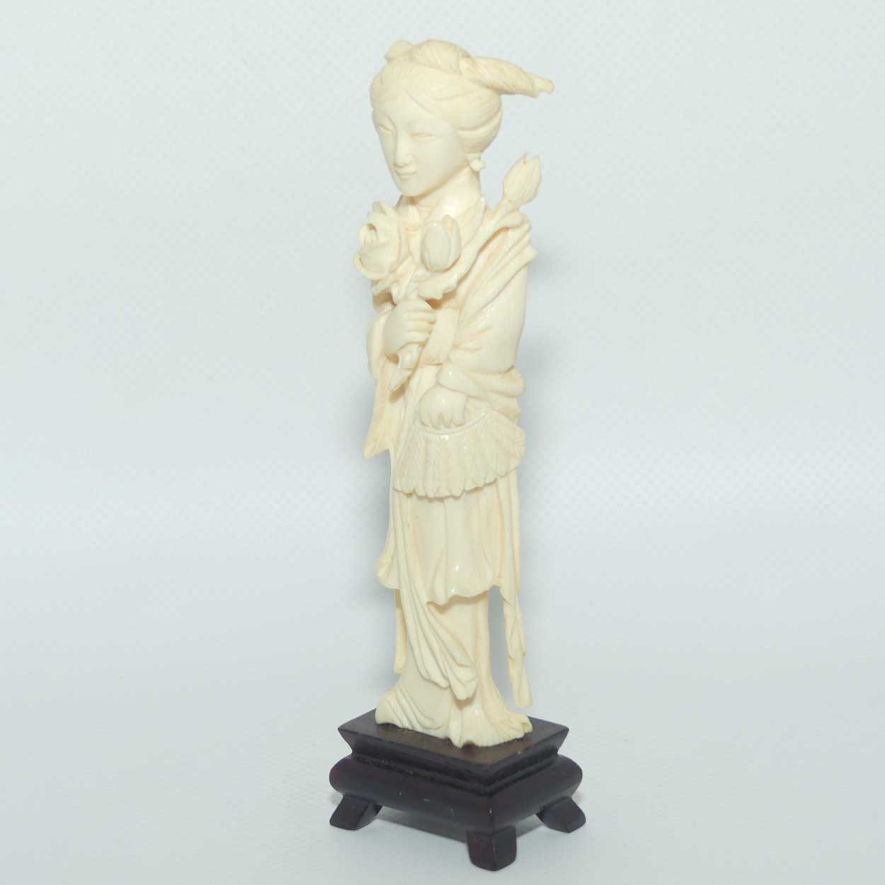 Carved Ivory Figure on Rosewood base | Guanyin | 15cm