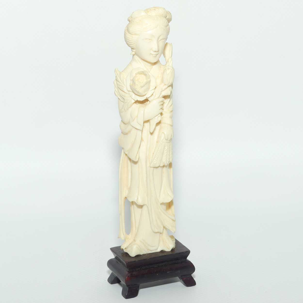 Carved Ivory Figure on Rosewood base | Guanyin | 15cm
