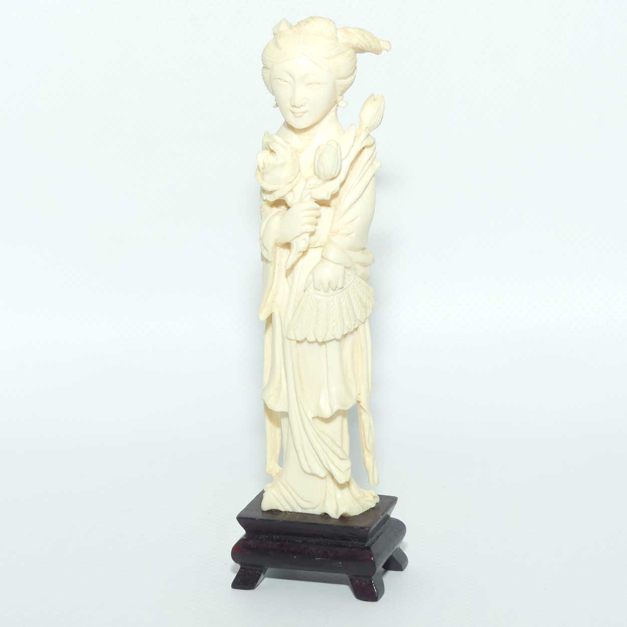 Carved Ivory Figure on Rosewood base | Guanyin | 15cm