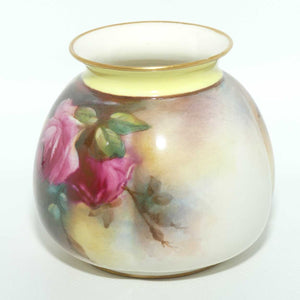 Royal Worcester hand painted Hadley Roses squat vase | Yellow trim | c.1904