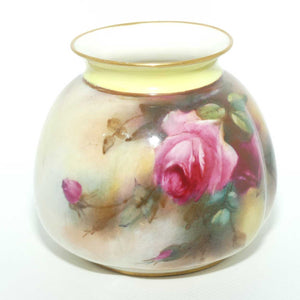 Royal Worcester hand painted Hadley Roses squat vase | Yellow trim | c.1904