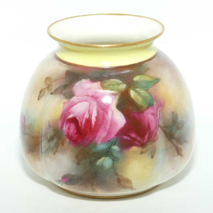 Royal Worcester hand painted Hadley Roses squat vase | Yellow trim | c.1904