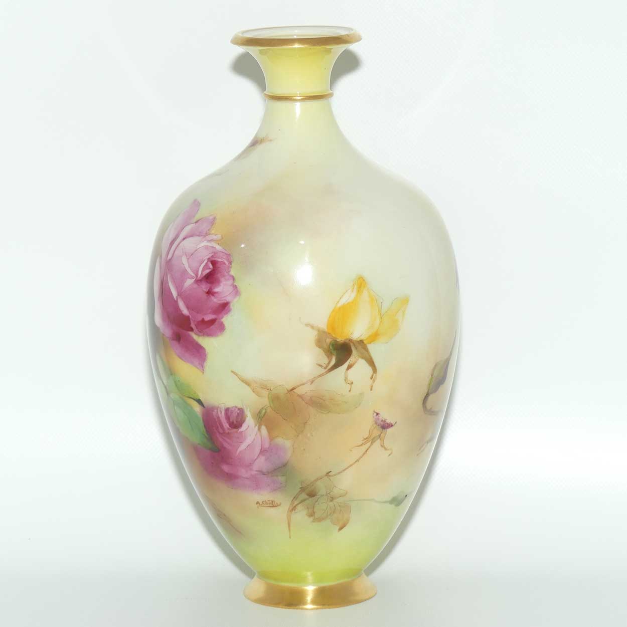 Royal Worcester hand painted Hadley Roses vase | 294A | Arthur Chidley