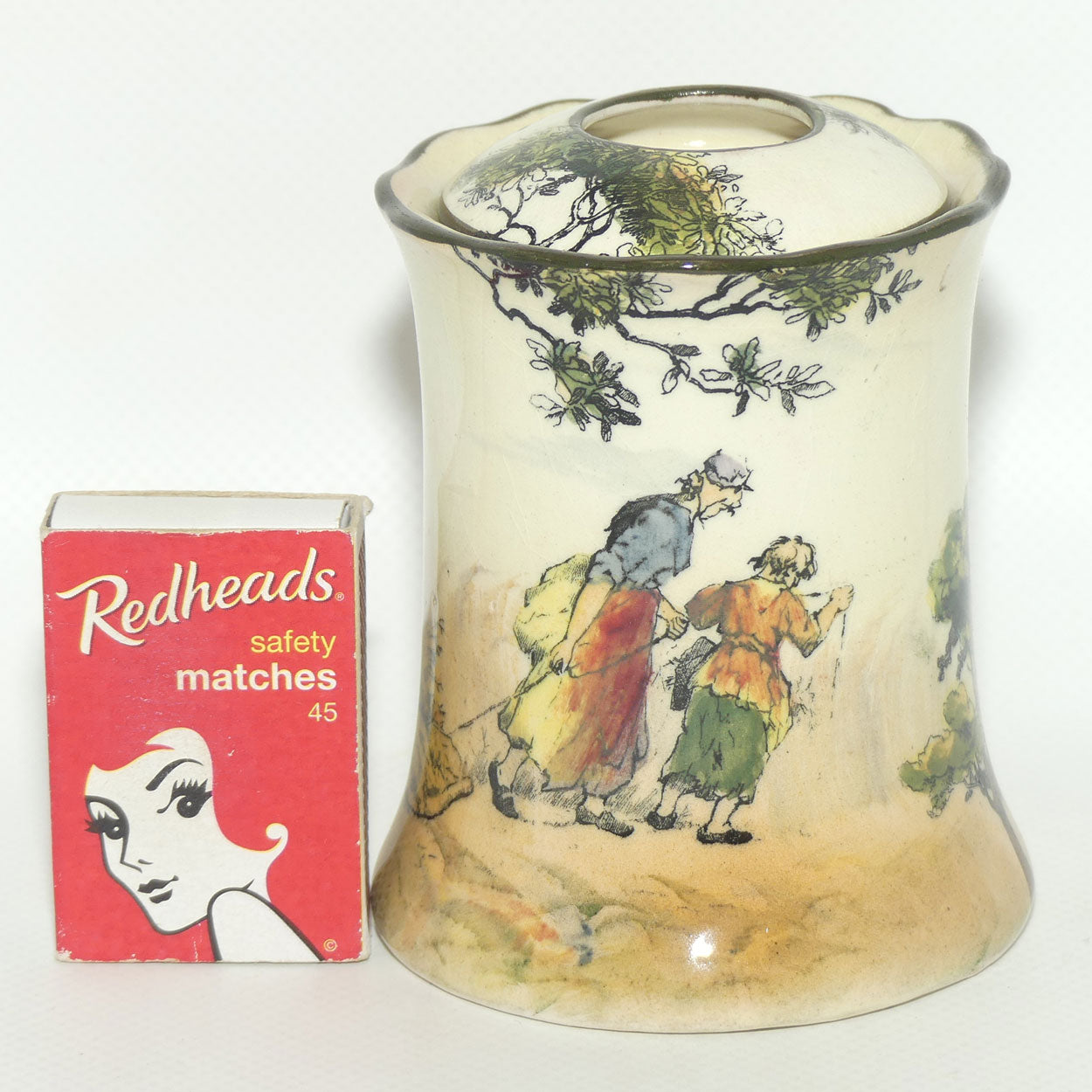 Royal Doulton Gleaners and Gypsies hair tidy pot