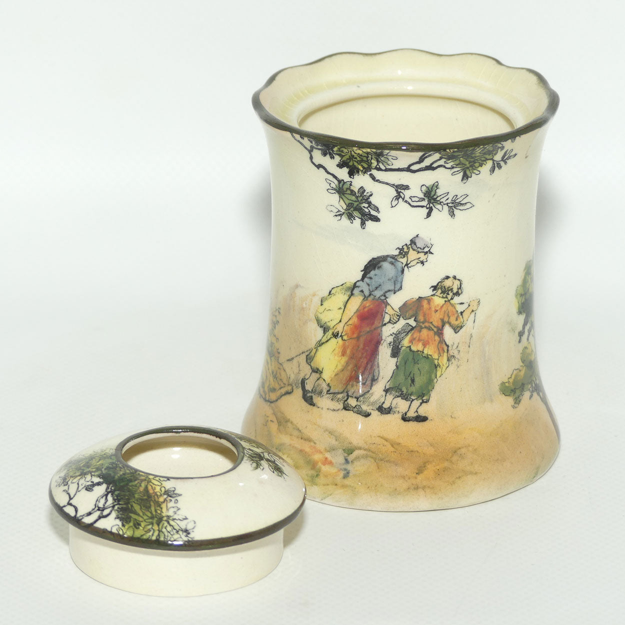 Royal Doulton Gleaners and Gypsies hair tidy pot