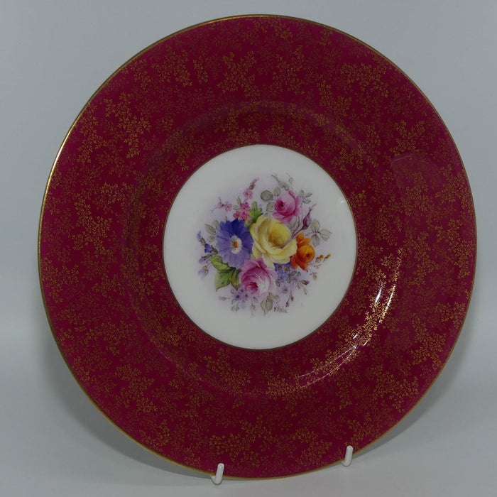Royal Worcester hand painted Floral pattern plate with Rouge and Gilt border | by WHale