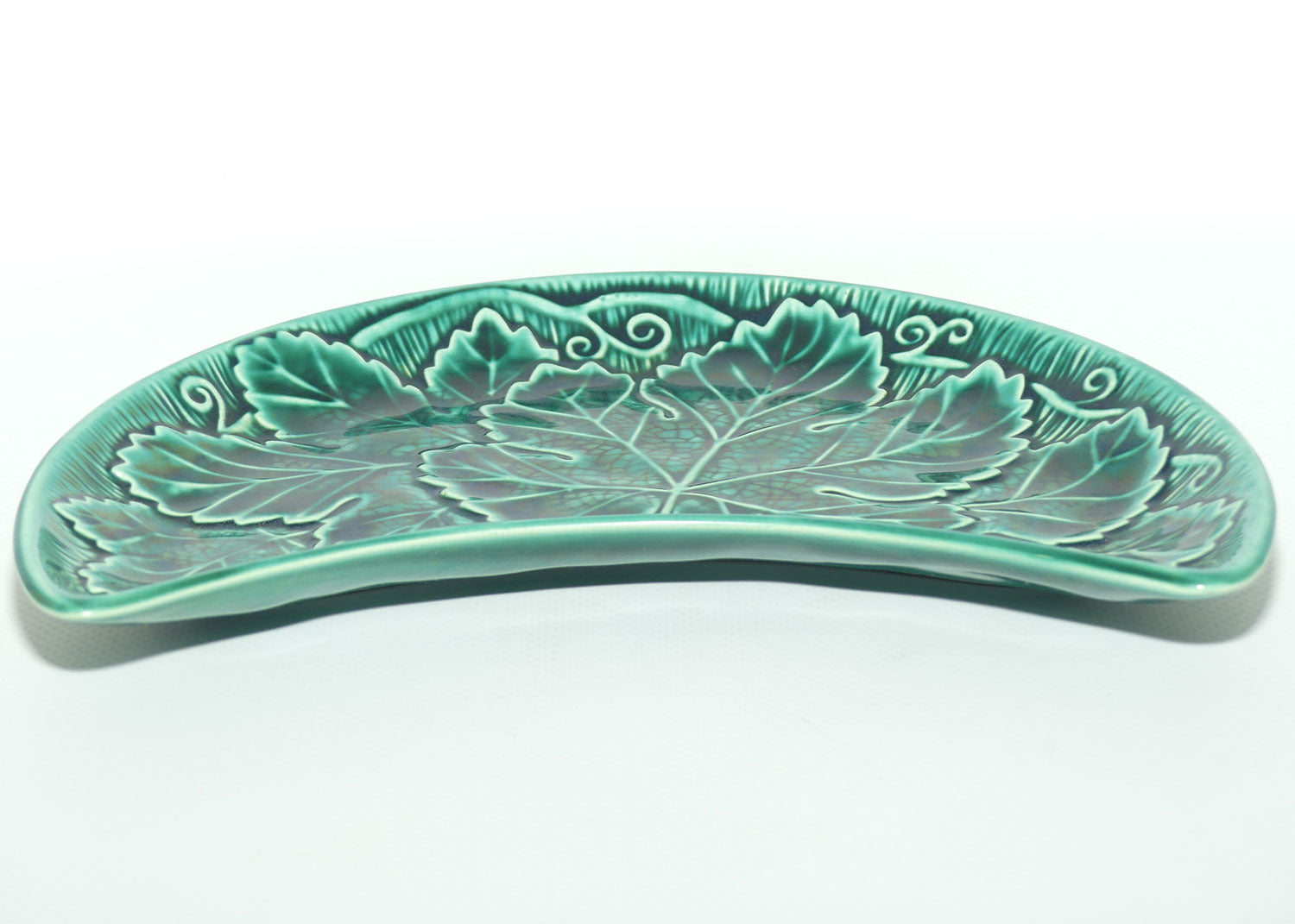 Wedgwood of Etruria Green Majolica crescent dish