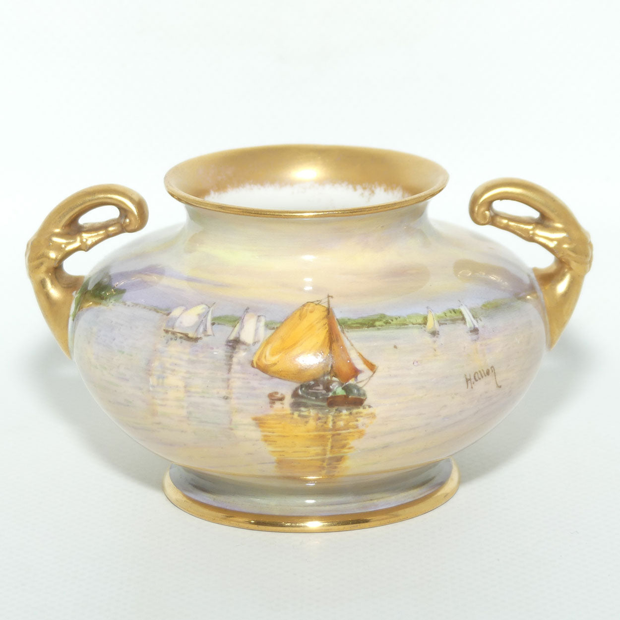 Royal Doulton hand painted and gilt Sailboats twin handled vase | H Allen