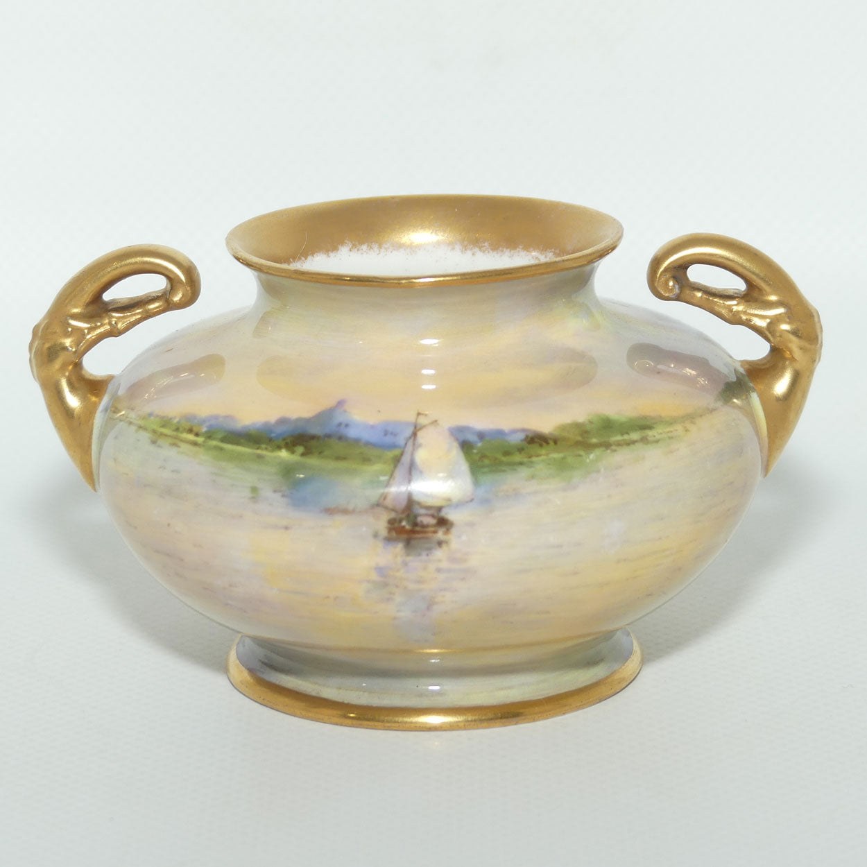 Royal Doulton hand painted and gilt Sailboats twin handled vase | H Allen