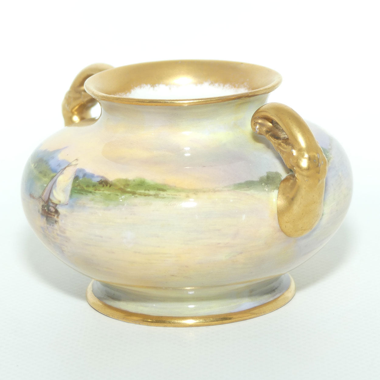 Royal Doulton hand painted and gilt Sailboats twin handled vase | H Allen