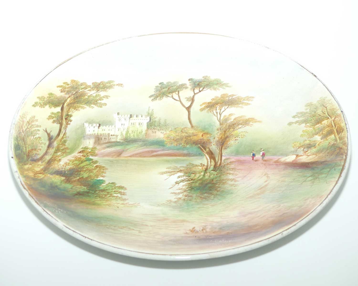 English Staffordshire plaque with hand painted Harewood Castle | Lumby Castle scene signed Henry Harry Sampson Hancock 1902