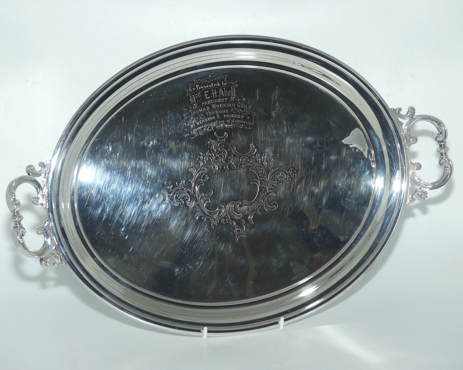 Silver plated Drinks tray | Oval shape with fancy handles
