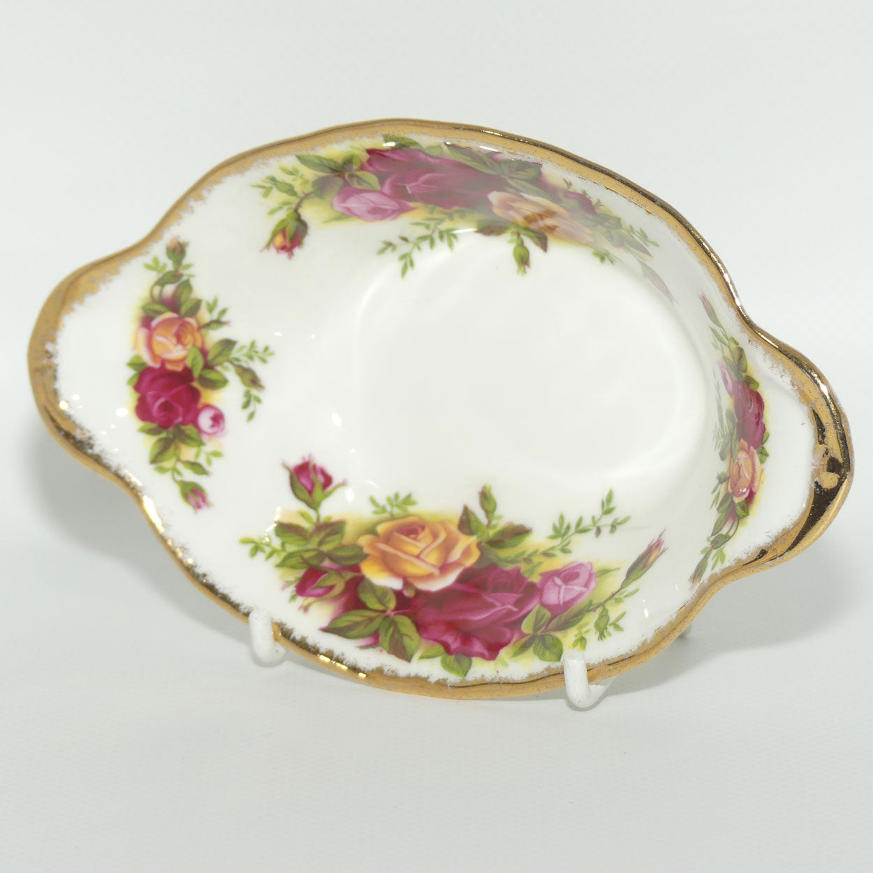 Royal Albert Bone China England Old Country Roses Handled Oval Bon Bon Dish | Early Stamp