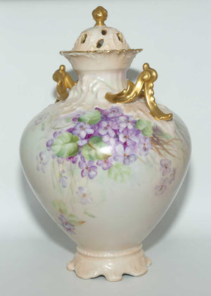 PL Limoges France hand painted twin handle Urn | Violets | signed O.M.D 1918