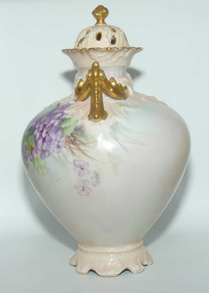 PL Limoges France hand painted twin handle Urn | Violets | signed O.M.D 1918