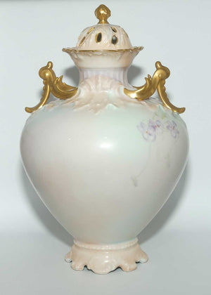 PL Limoges France hand painted twin handle Urn | Violets | signed O.M.D 1918