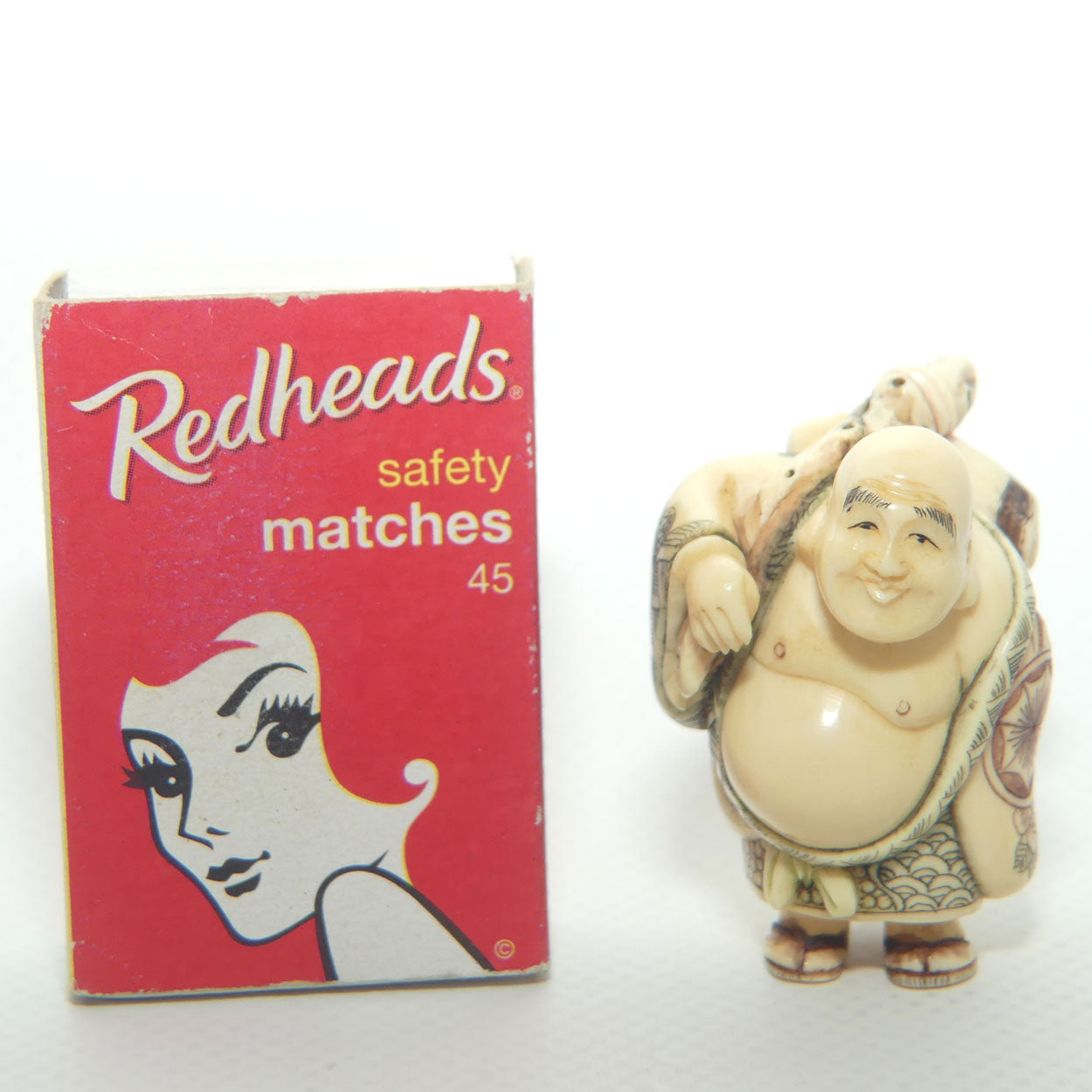Japanese Carved Ivory Netsuke | Hotei with Sack | signed