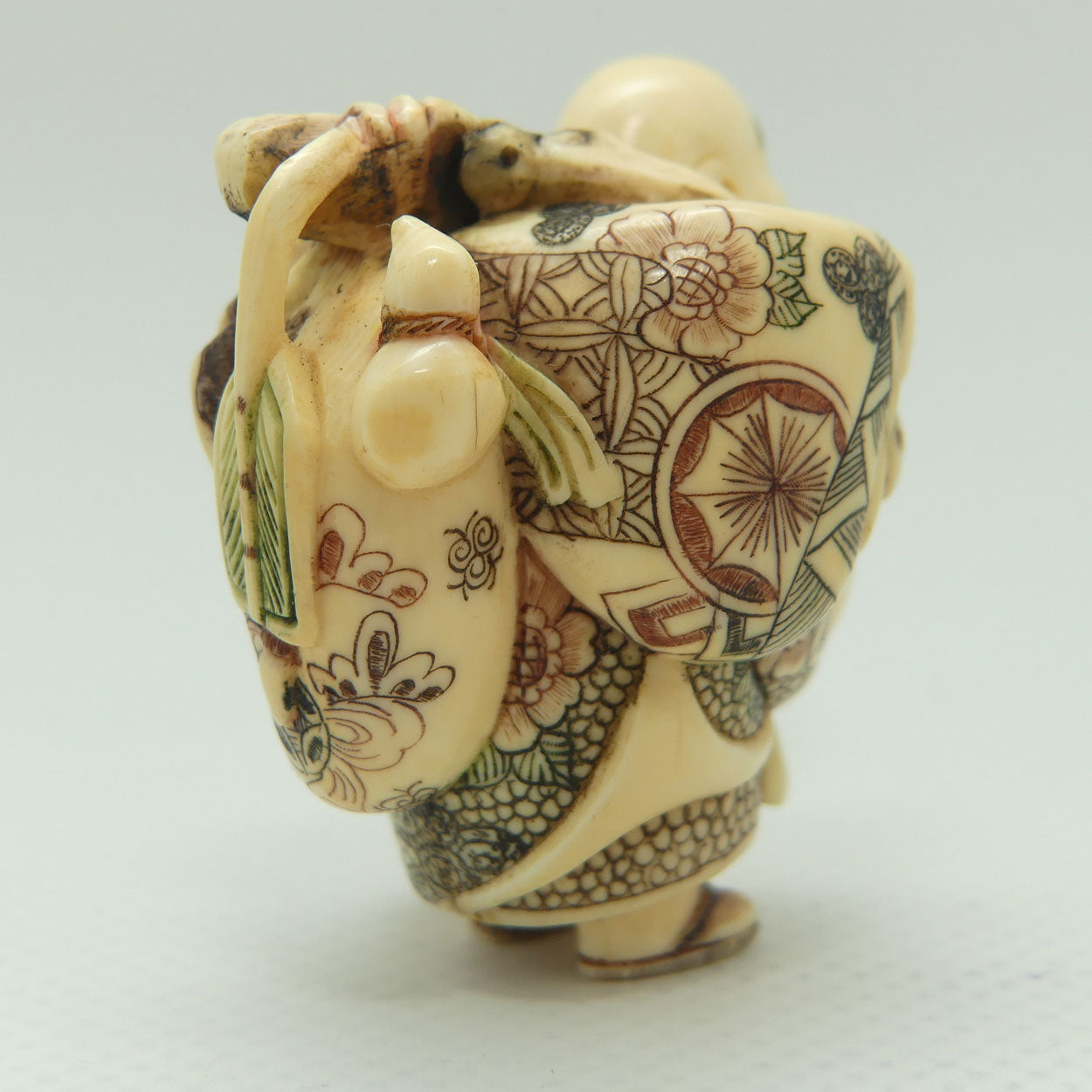 Japanese Carved Ivory Netsuke | Hotei with Sack | signed