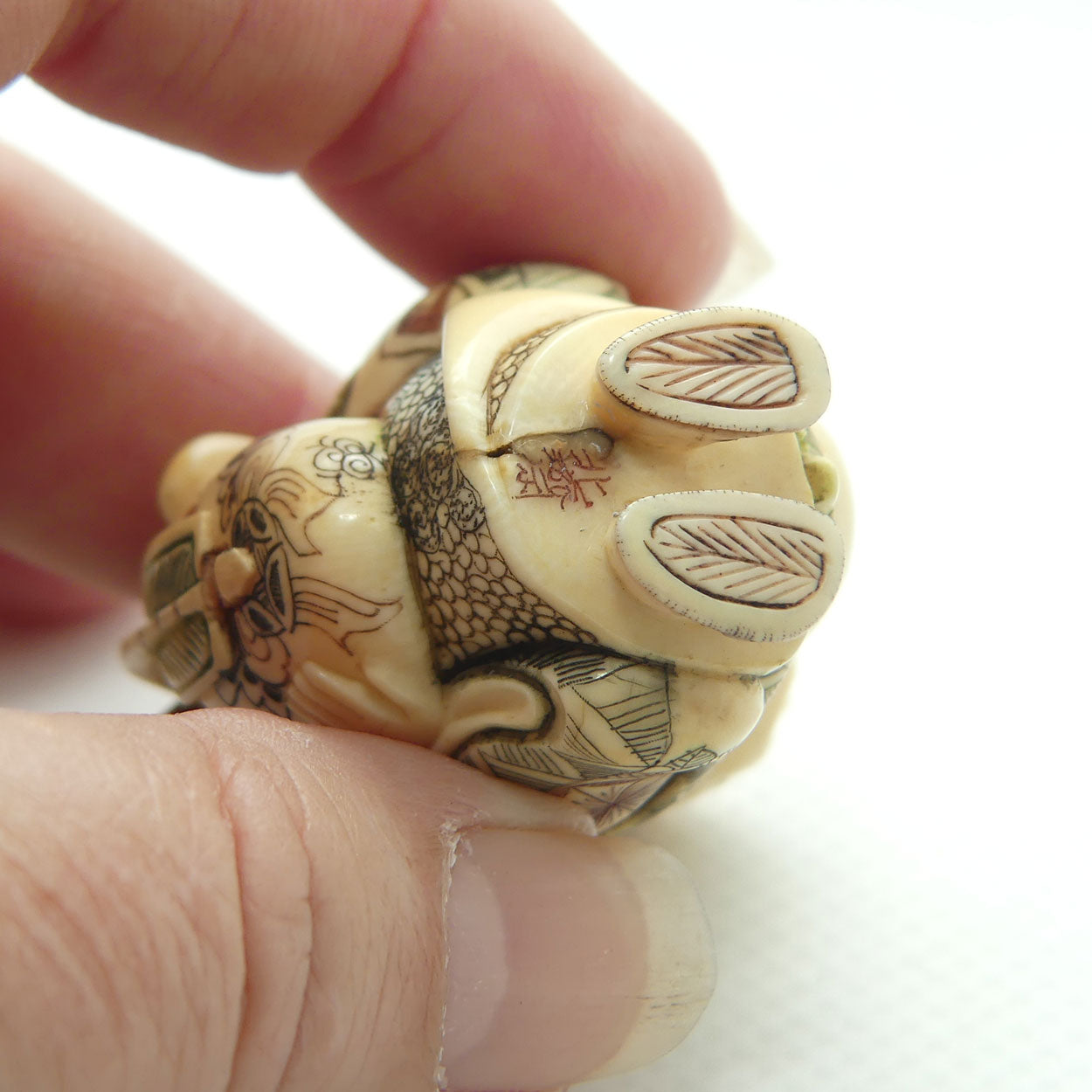 Japanese Carved Ivory Netsuke | Hotei with Sack | signed