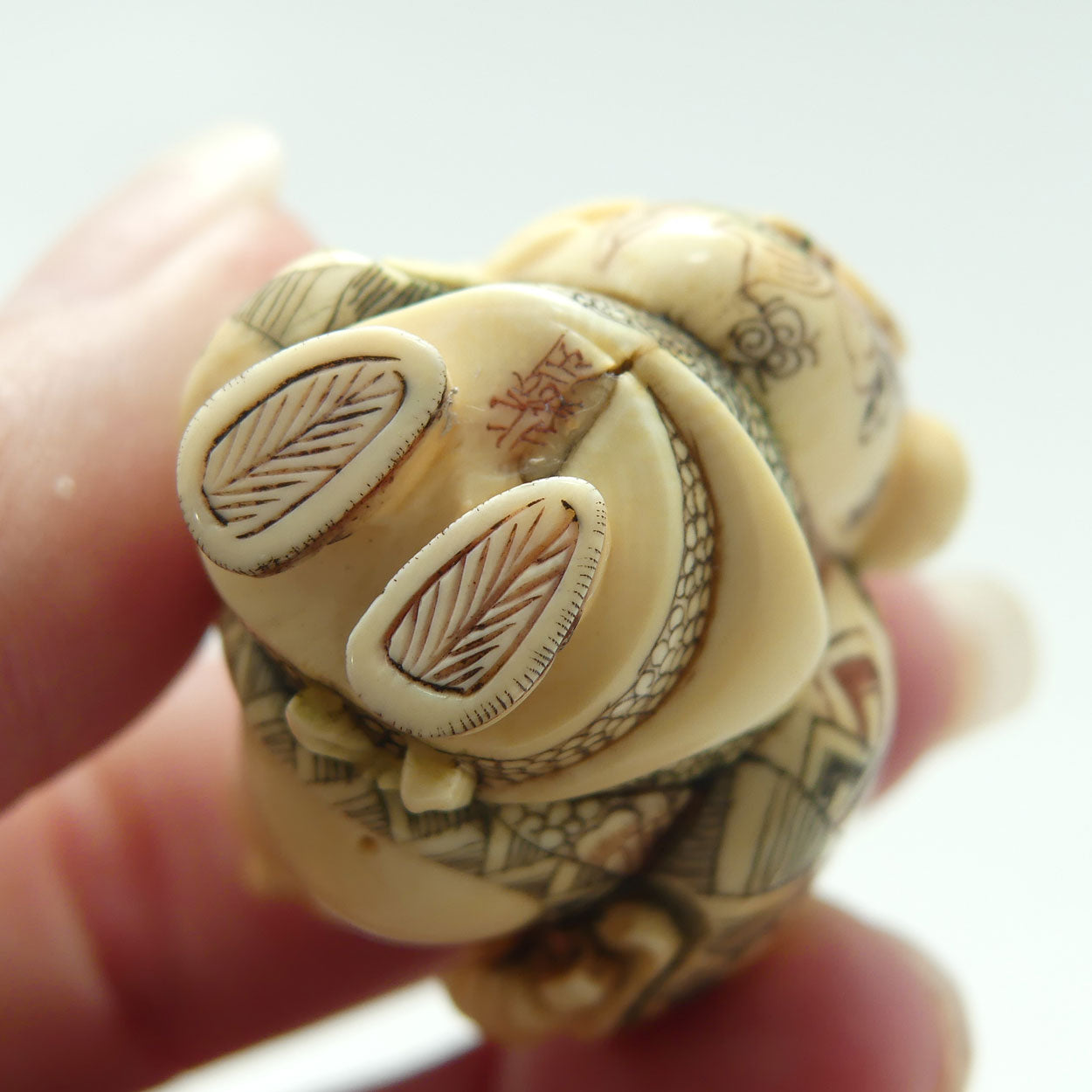 Japanese Carved Ivory Netsuke | Hotei with Sack | signed