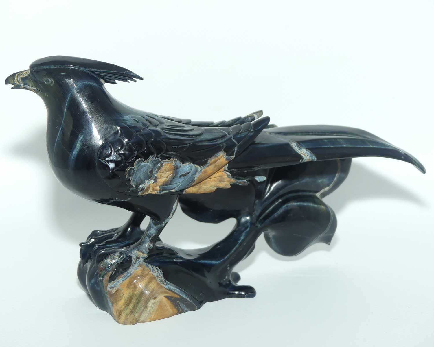 Mid 20th Century Chinese Black Jade Pheasant on wooden stand