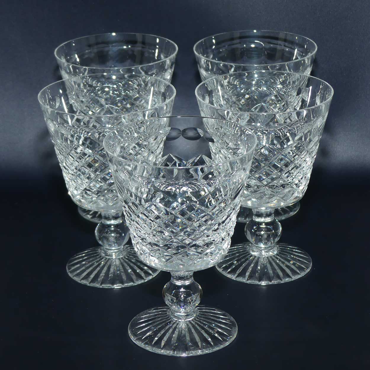 Stuart Crystal | Hardwicke pattern | Round stem | Set of 5 Wine Glasses