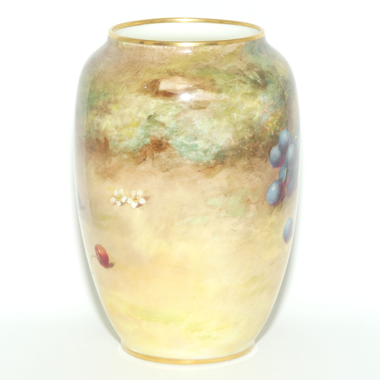 Royal Doulton hand painted and gilt fruit bulbous vase (Harper)