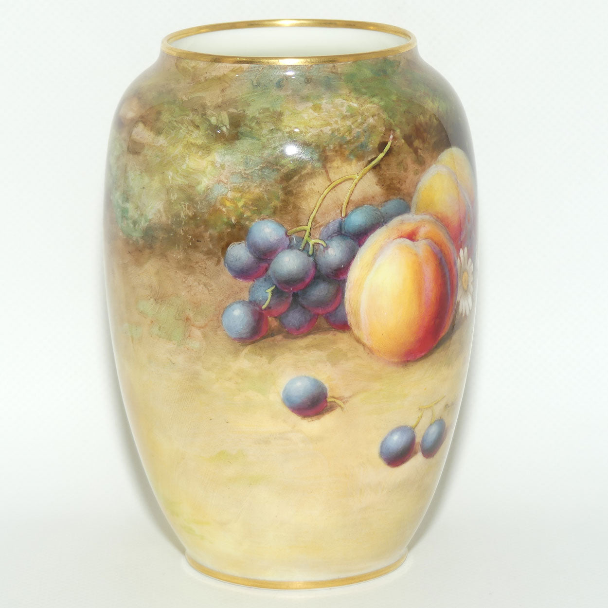 Royal Doulton hand painted and gilt fruit bulbous vase (Harper)