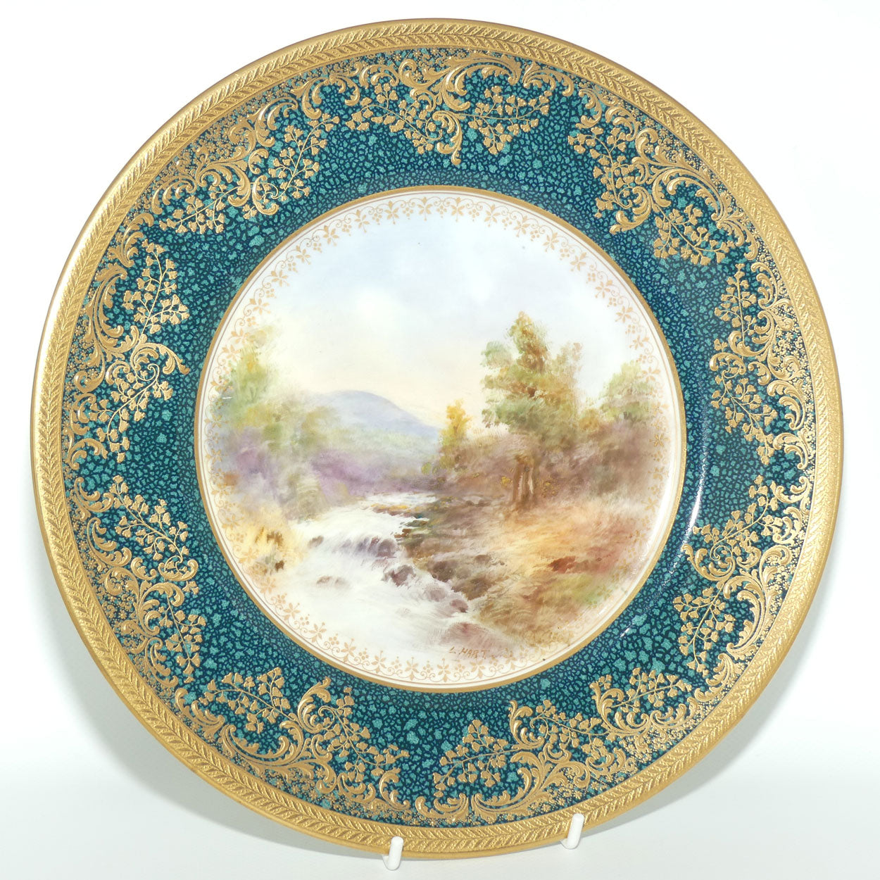 Royal Doulton hand painted & heavily gilt Countryside plate (L Hart)