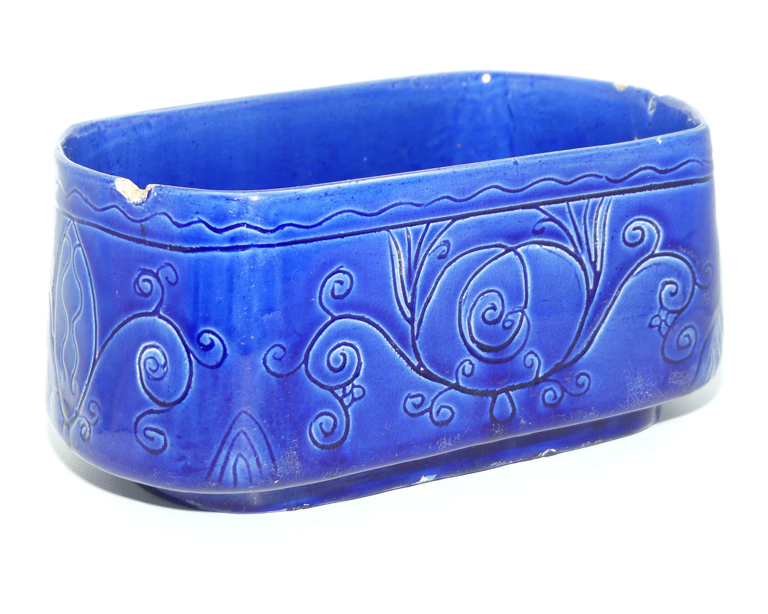 Australian Pottery | Harvey School Queensland Incised Oval Blue Planter | signed John Hepburn Cadell