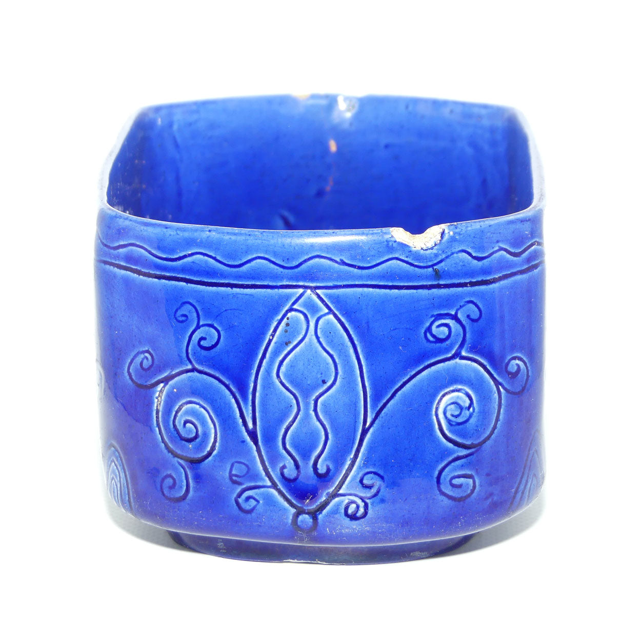 Australian Pottery | Harvey School Queensland Incised Oval Blue Planter | signed John Hepburn Cadell