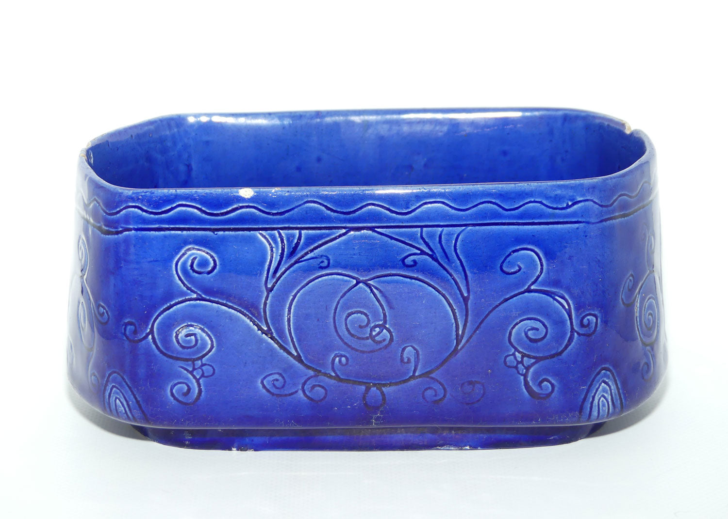 Australian Pottery | Harvey School Queensland Incised Oval Blue Planter | signed John Hepburn Cadell