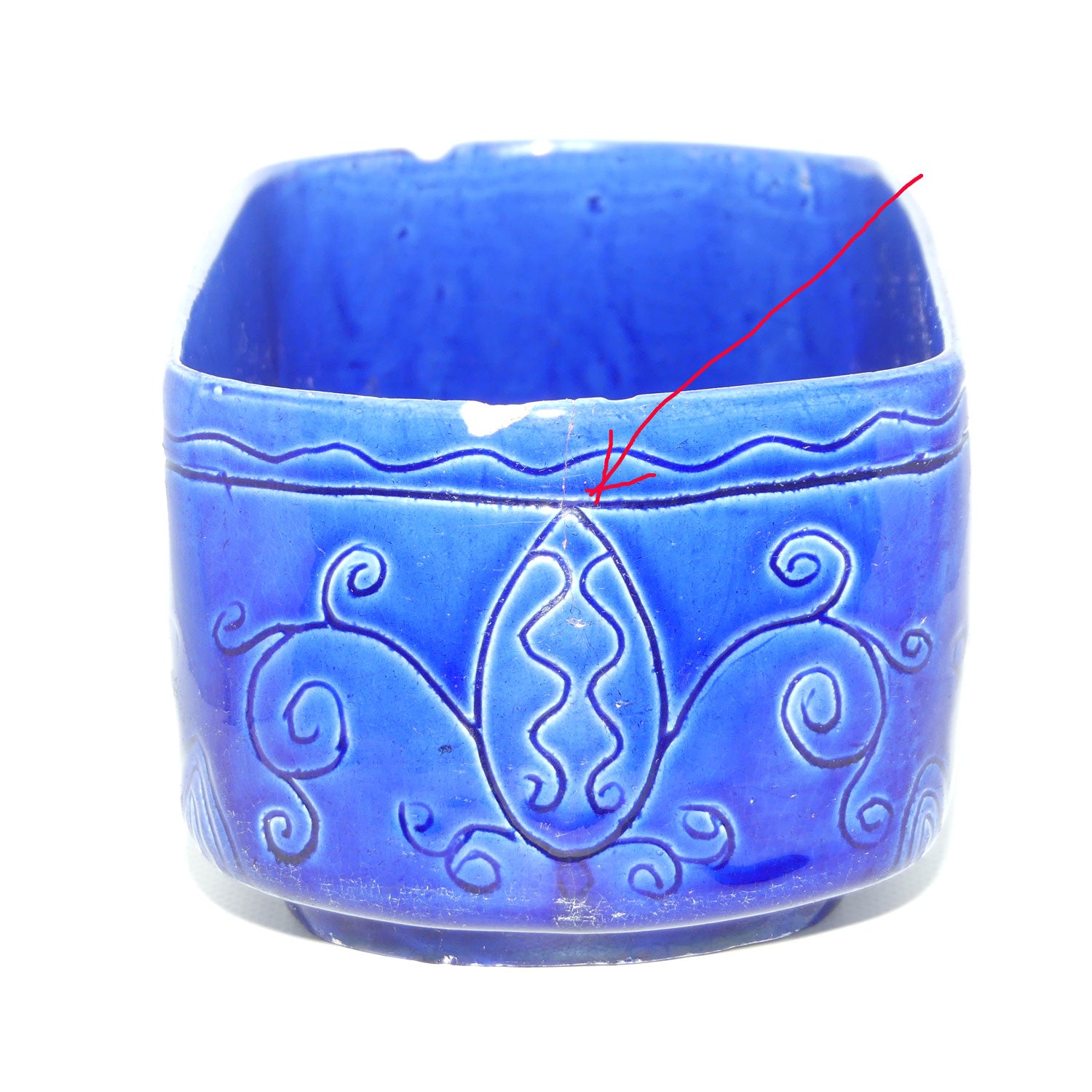 Australian Pottery | Harvey School Queensland Incised Oval Blue Planter | signed John Hepburn Cadell
