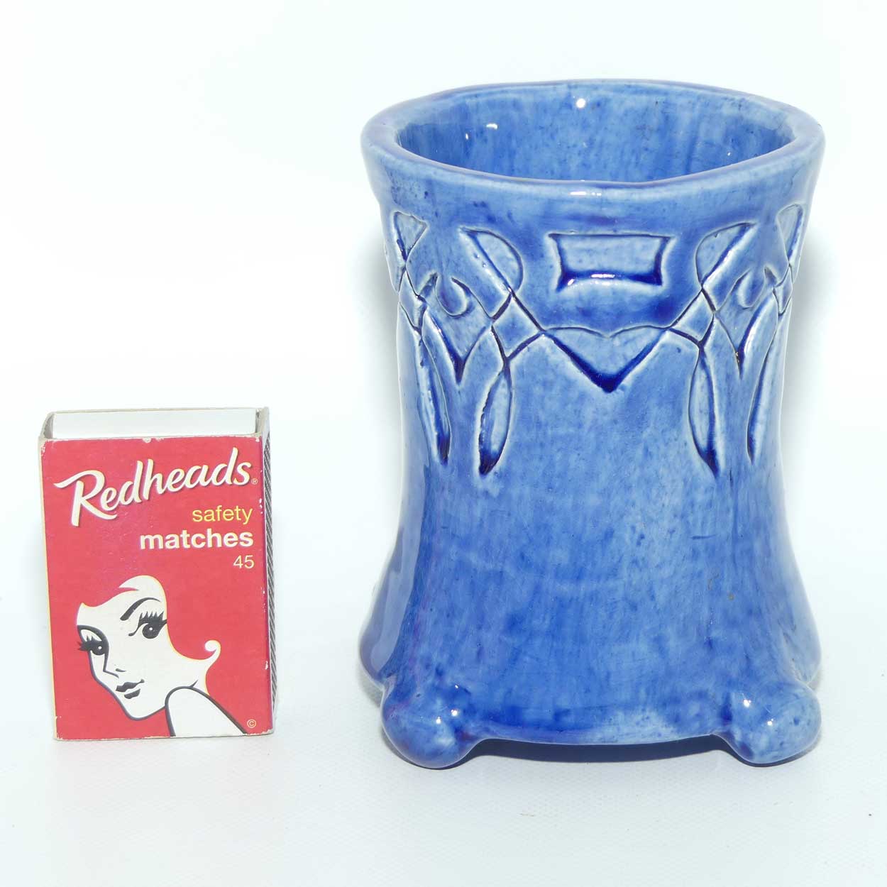 Australian Pottery | Harvey School Pottery Blue incised exercise vase signed AN 1937