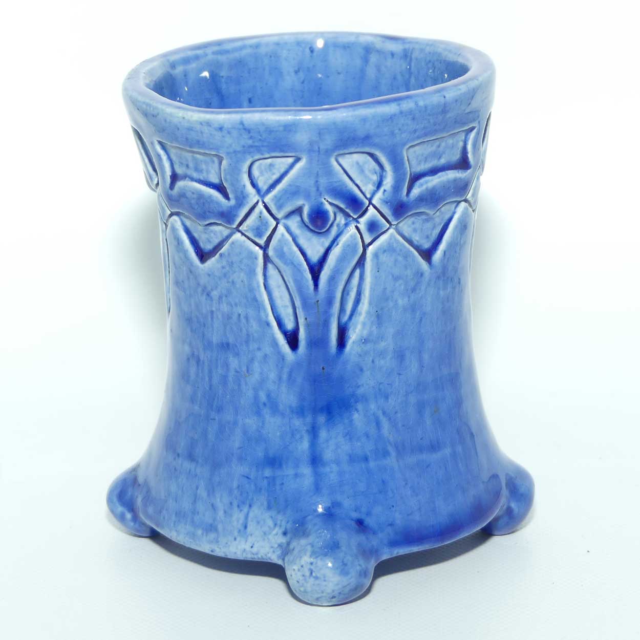 Australian Pottery | Harvey School Pottery Blue incised exercise vase signed AN 1937