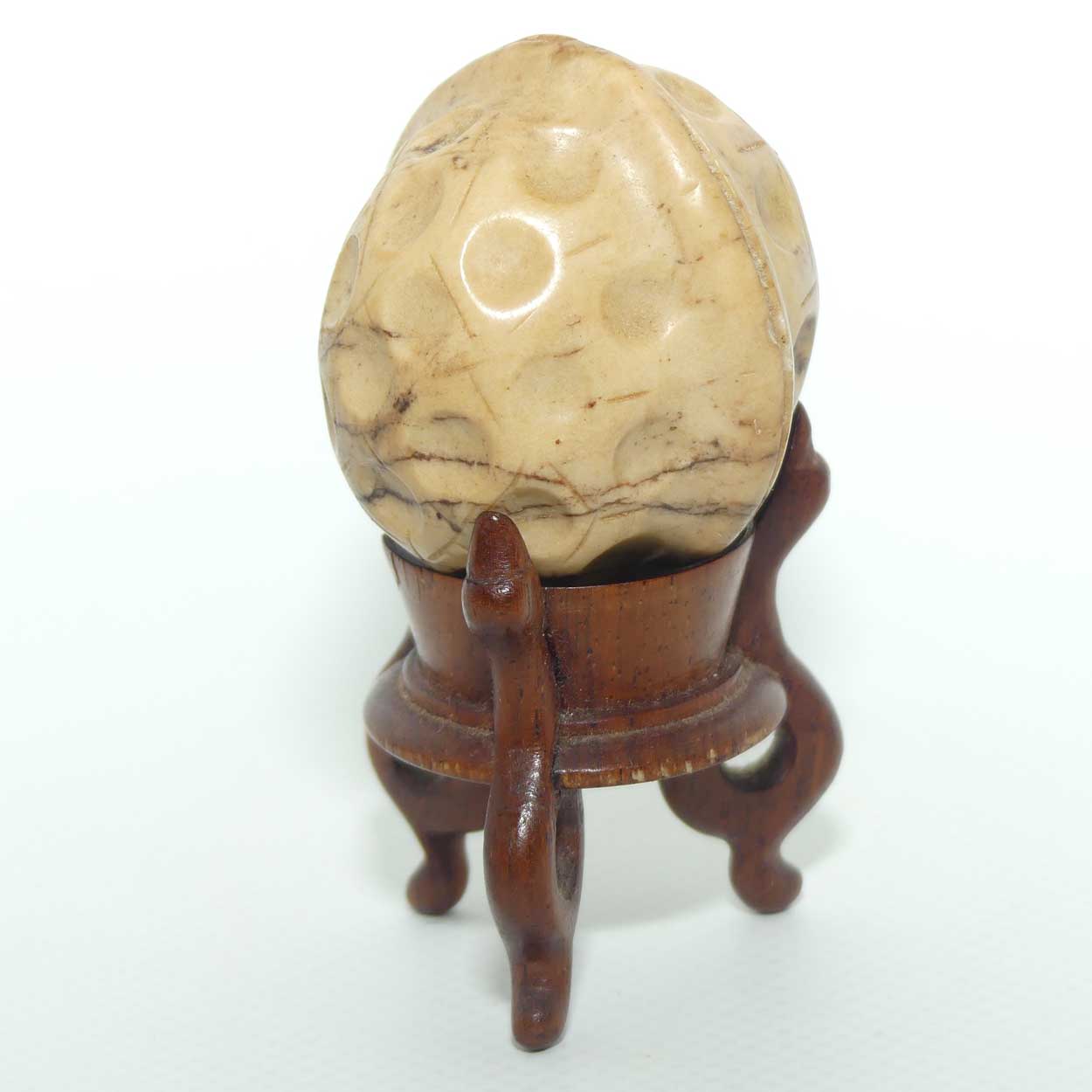 Vintage Chinese Carved Stone Walnut on wooden stand