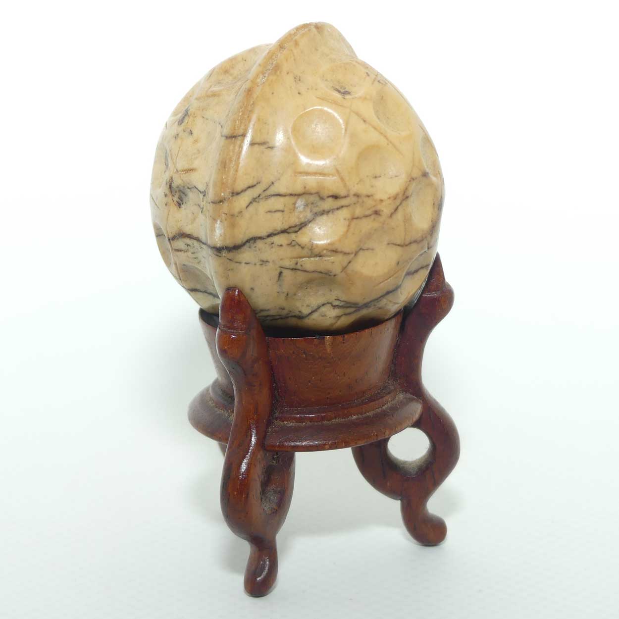 Vintage Chinese Carved Stone Walnut on wooden stand