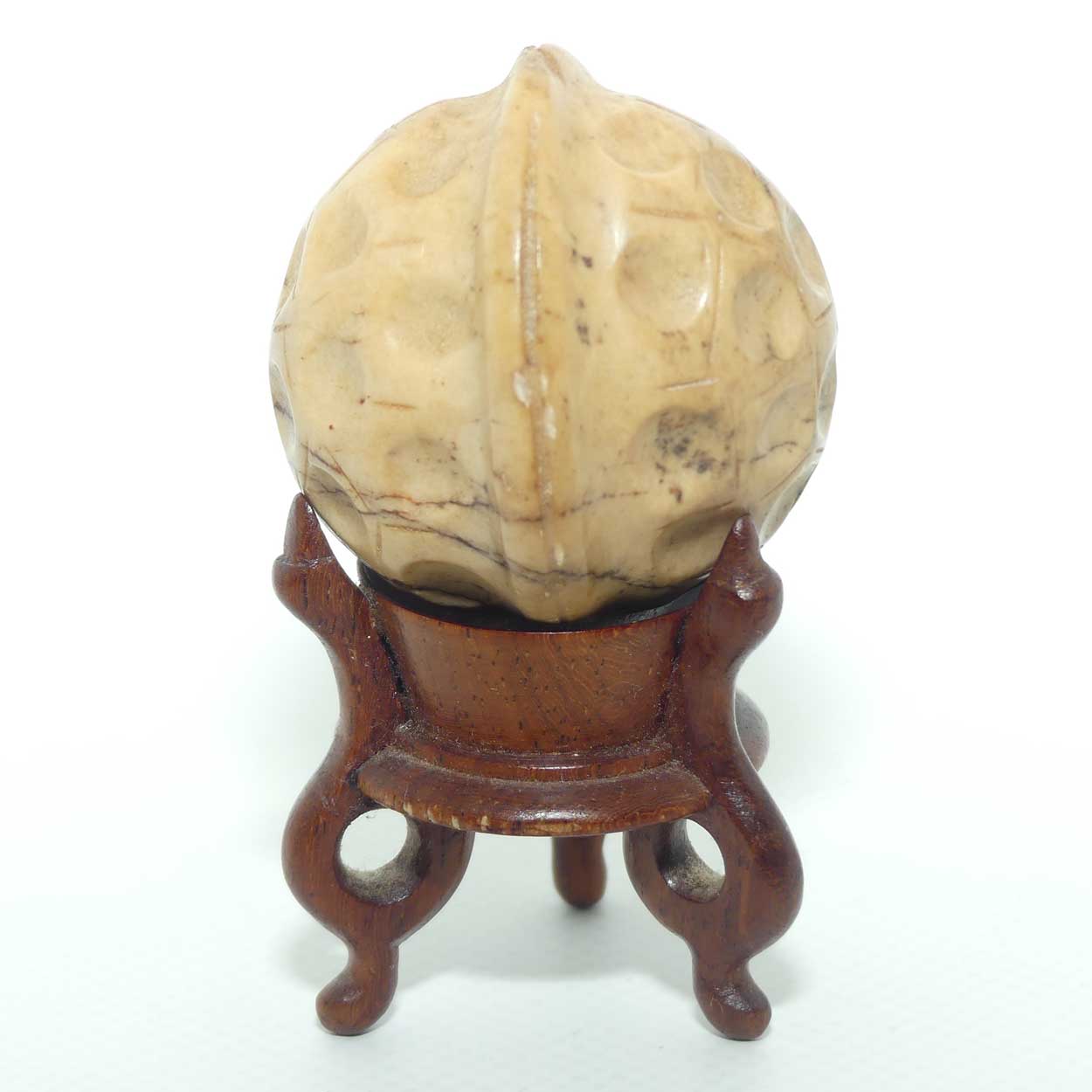 Vintage Chinese Carved Stone Walnut on wooden stand